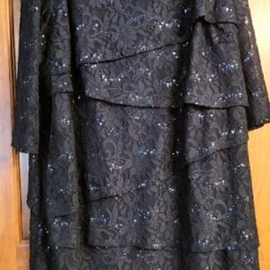 Navy Blue Lace Layered Dress with Sequin Accents